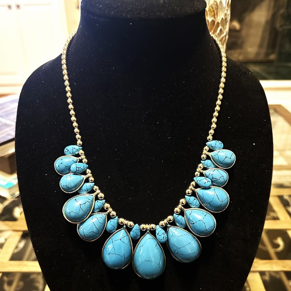 HSN Iman Global Blue Turquoise Glamour Mosaic Teardrop Necklace